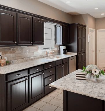 dark brown cabinet refinishing inside kitchen